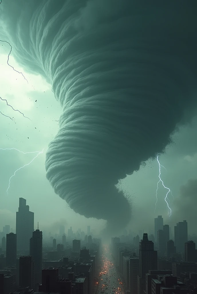 an two tornadoes destroying a city  