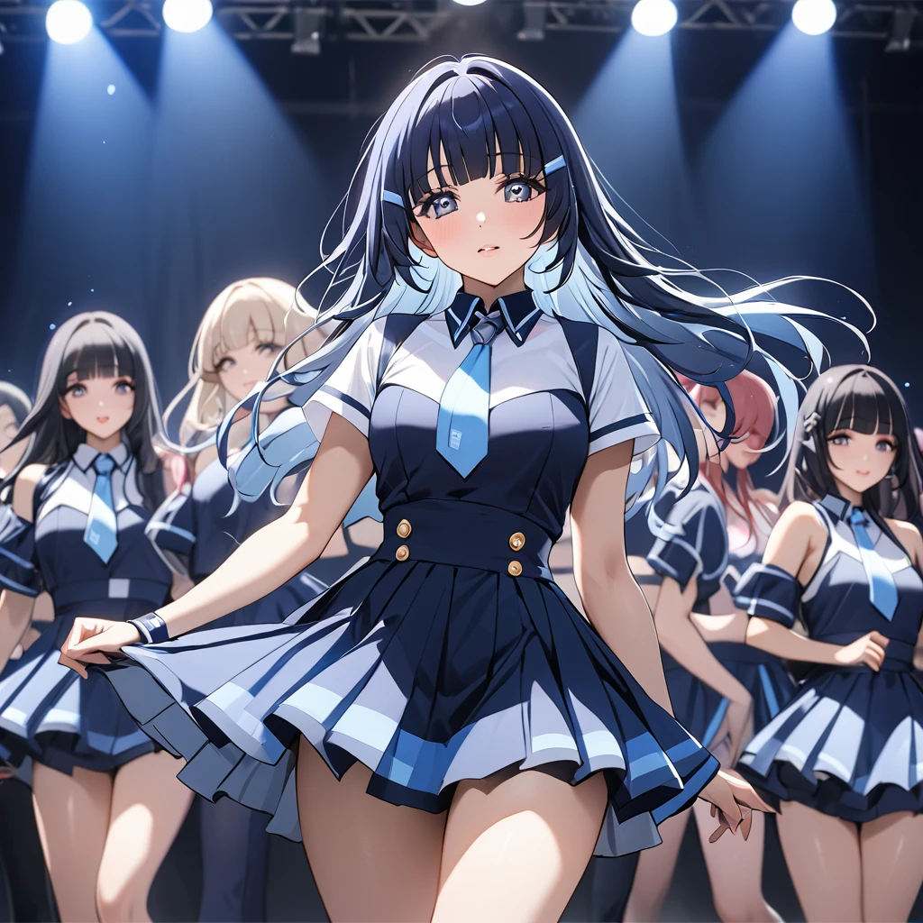 ((Highest quality)), ((masterpiece)), (detailed), (Perfect Face)、The woman is Aoki Reika, has medium-long hair and is a member of a K-POP girl group.、The woman is wearing a cool costume from a K-pop girl group and dancing a K-pop dance.