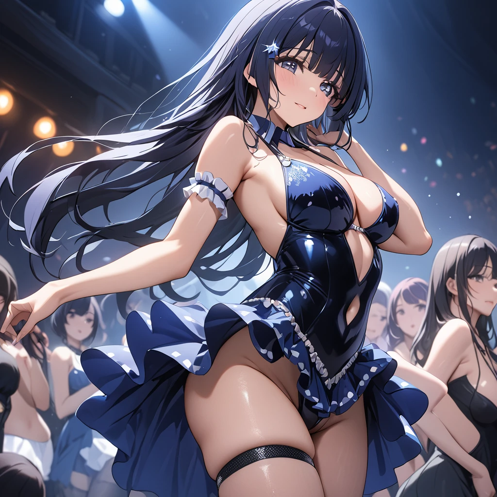 ((Highest quality)), ((masterpiece)), (detailed), （Perfect Face）、The woman is Reika Aoki with semi-long hair、The woman is a stripper, wearing a sexy and gorgeous strip dancing costume, and captivating the audience with her attractive strip dancing.