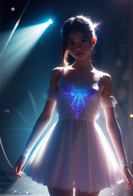 A magical girl appears from the light、Transformation effect、Thin, see-through clothing、Wide-angle shot, Sparkle Effect, Concept Art, reflected light,