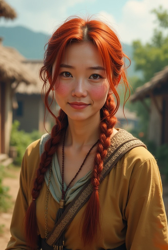 Middle aged woman, Asian, Red hair, peasant