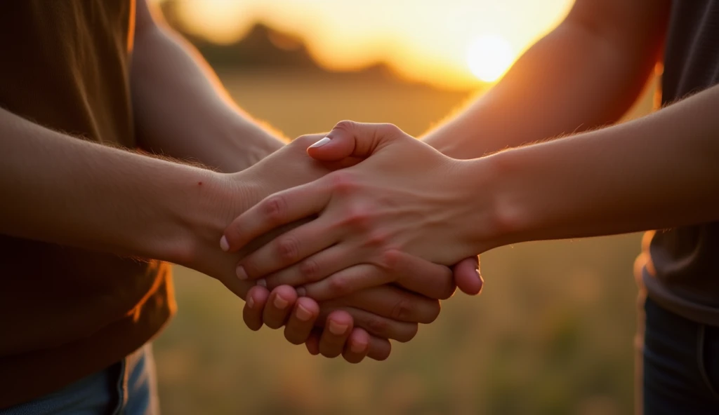 An ultra-realistic close-up of a couple's hands, A Man and a Woman, taken gently. The hands are intertwined in a romantic gesture, with a soft, out-of-focus background to highlight the emotional connection. The lighting is warm and soft, highlighting the texture of the skin and the details of the hands. The atmosphere conveys warmth and affection, without showing other parts of the body, keeping attention on the hands