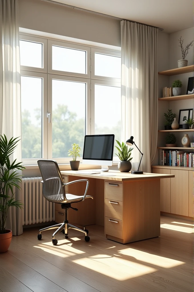 Room with computer during the day