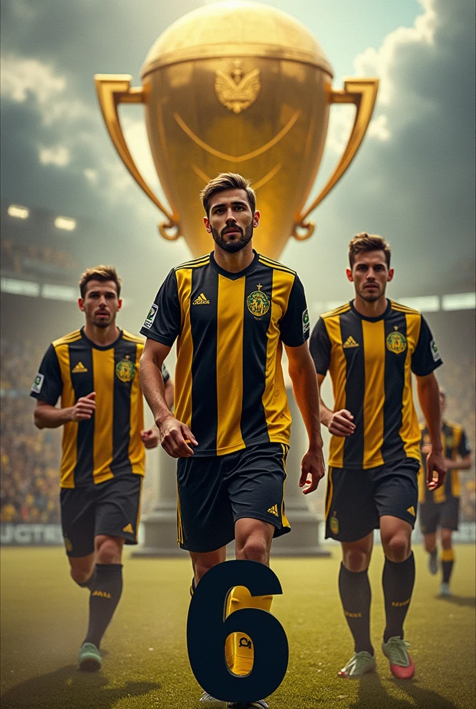 Peñarol on the way to the sixth Libertadores with the Libertadores behind as if they wanted to take it, and below the cup a 6