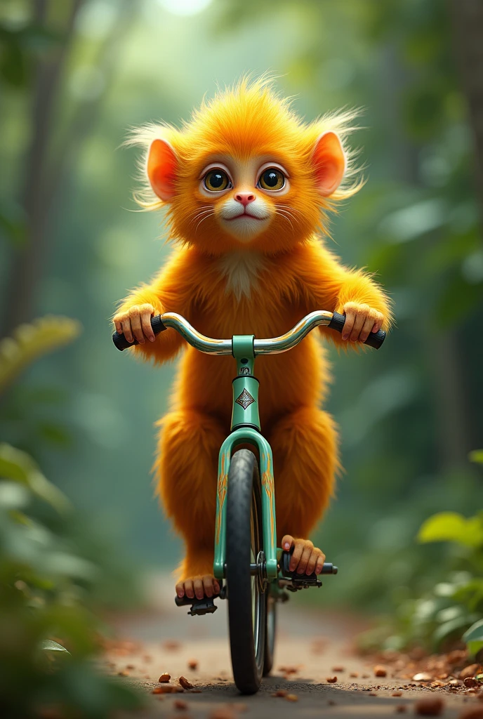 A Golden Lion Tamarin riding a bike