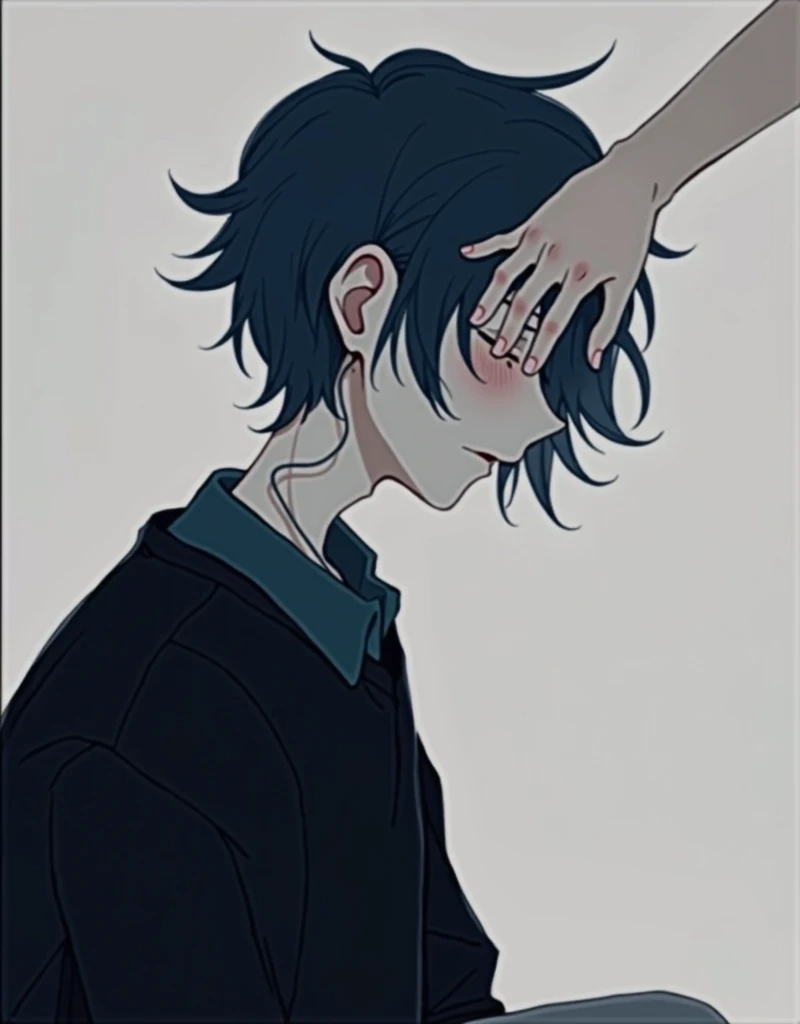 Anime boy crying in his room, natta, work of art, best qualityer,tenebrosa room,tenebrosa,Aesthetic,sad because his girlfriend broke up with him ,He's wearing headphones, his eyes were closed