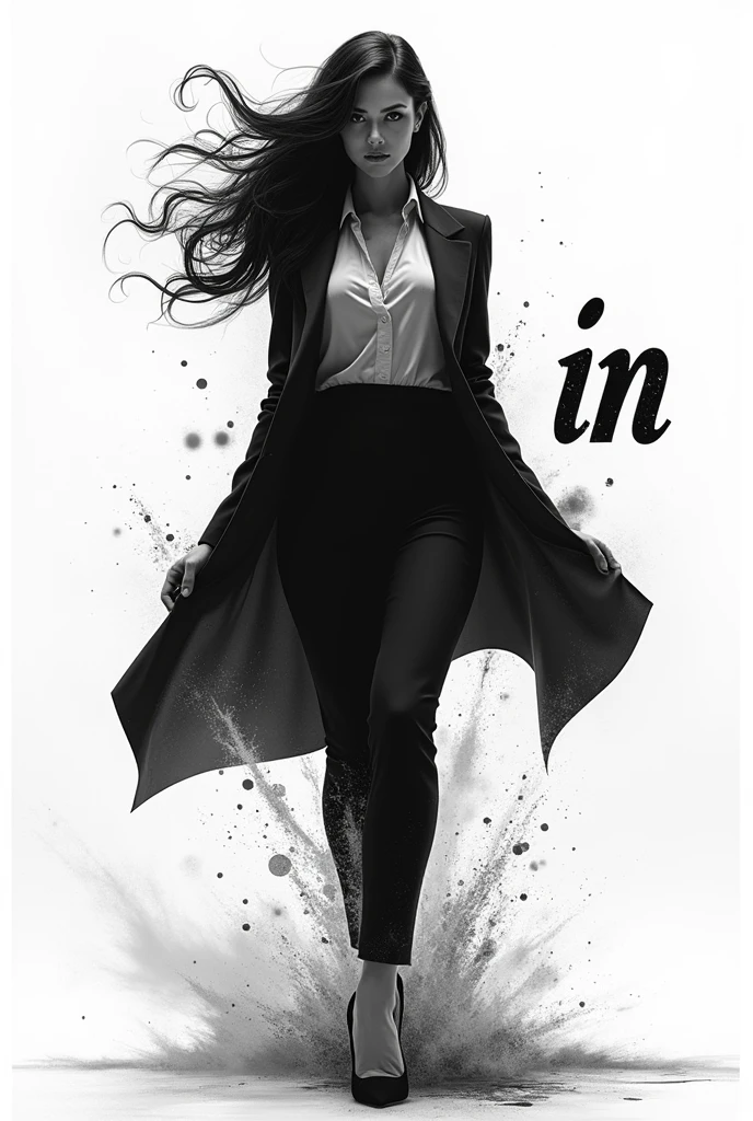 Do the letter "IN" cool and using only black and white so that it looks very violent, like a businesswoman, but with flow