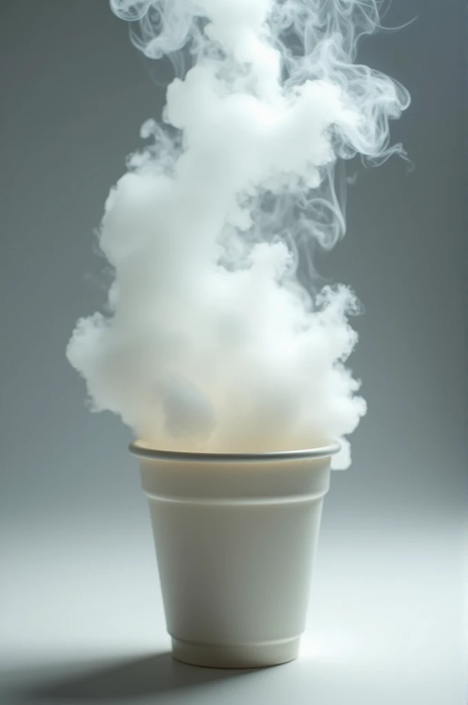 Image of a disposable cup containing boiled water with ice and too much steam coming out of the cup