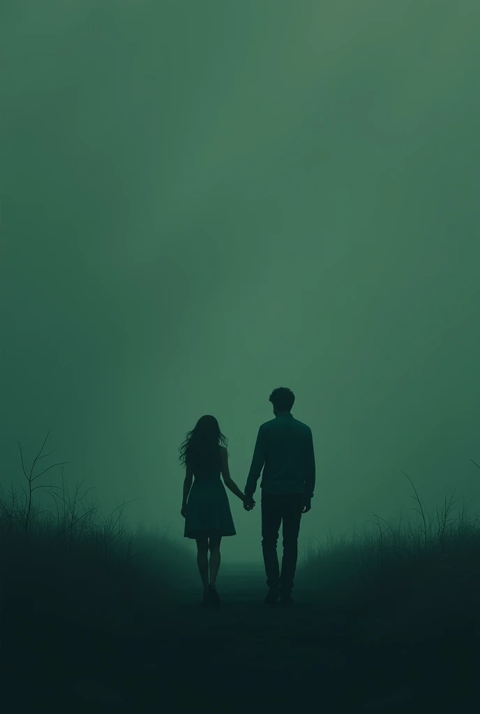 Create the cover of a book where a young couple ends their relationship, the silhouette of a woman and a man, the two young people are sad, the cover is dark green, The book talks about a letter that the girl writes every day while she waits for your boyfriend to come back. There are no letters on the cover. Representing a loving separation. The two young people love each other, but they cannot be together.