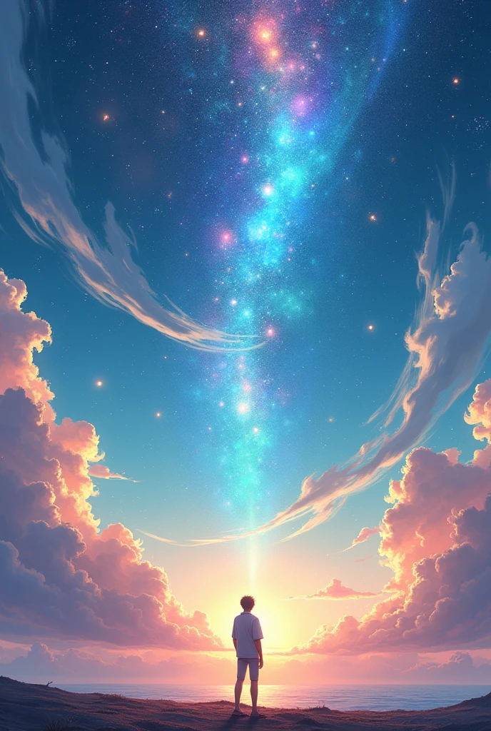 One looking at a sky full of different shapes and different colors