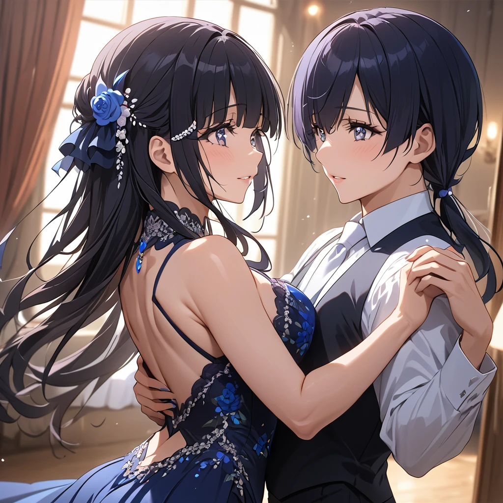 ((Highest quality)), ((masterpiece)), (detailed), (Perfect Face)、The woman is Reika Aoki with semi-long hair、A woman is dancing tango in a beautiful gorgeous tango costume
