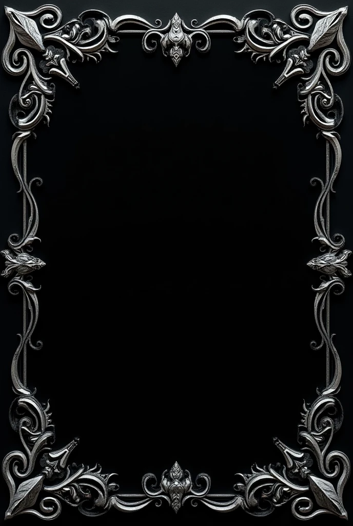 Black background with gothic ornaments on the border.