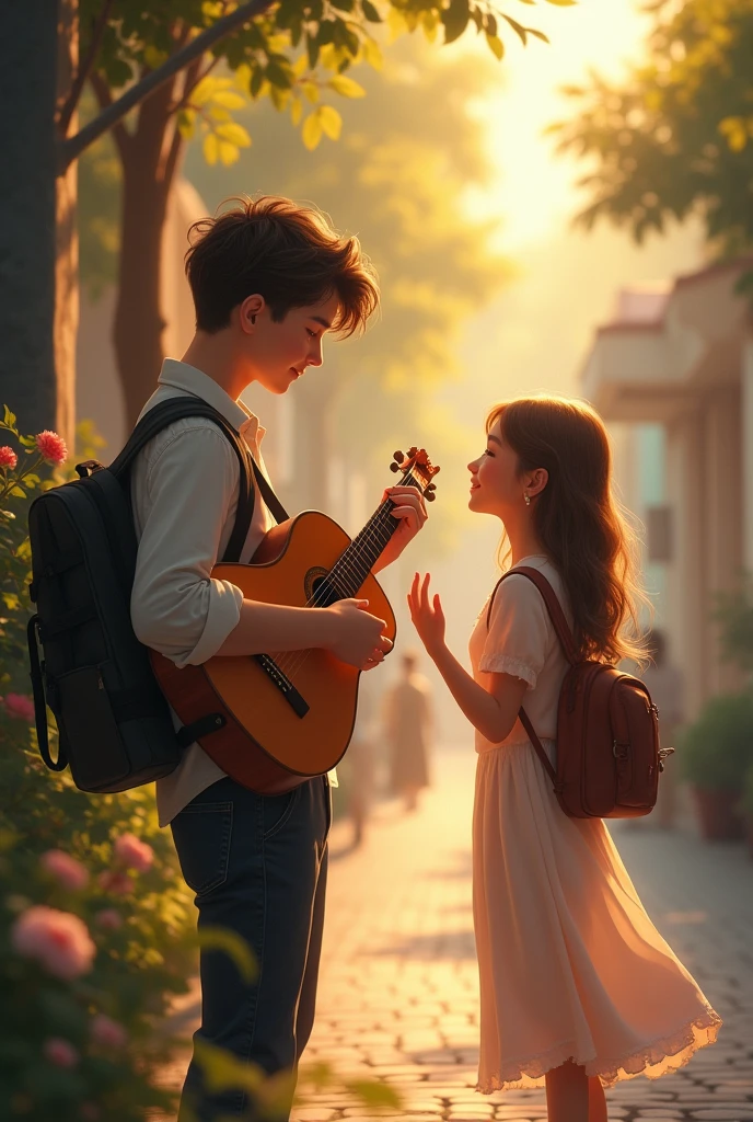 Every day, as Sophia walked by, Liam would play a special tune—soft and sweet, like the feelings he had for her. He watched as she smiled at his music, her eyes sparkling with joy. But though she often stopped to listen, she never seemed to see the love in his eyes.