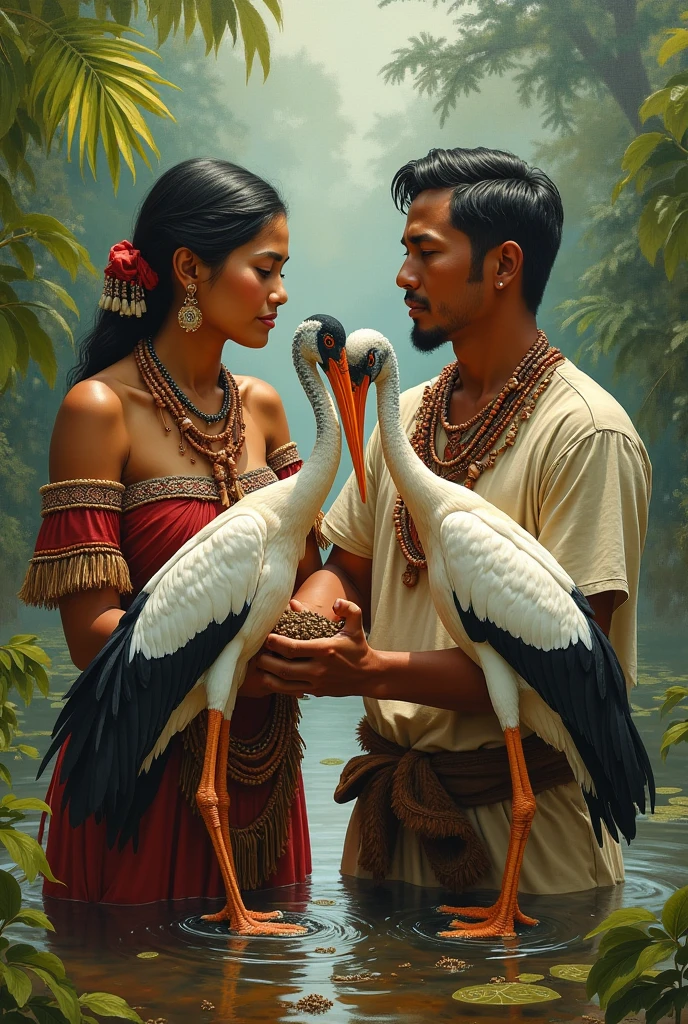 INDIGENOUS COUPLE FEEDING PANTANAL TUIUIÚS

