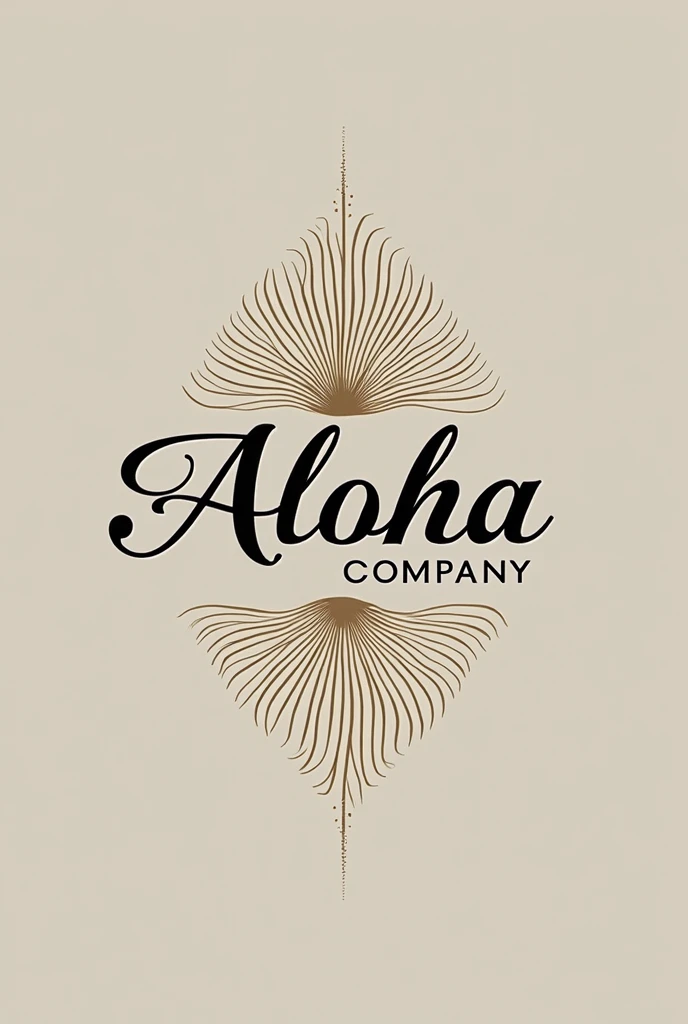 ALOHA company logo, with luxurious font, and in front of the name a finish made in fine lines, dainty