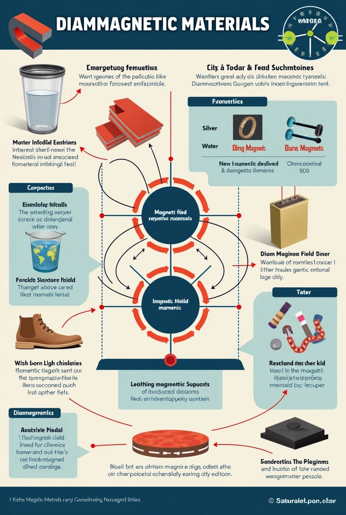 We study the behavior of ferromagnetic materials and their interaction with an external magnetic field. Although, there are other types of material, such as diamagnetic and paramagnetic. Research one of them and produce an infographic with the main characteristics of this type of material.: how their magnetic domains behave under the action of an external magnetic field. Provide examples of this type of material..