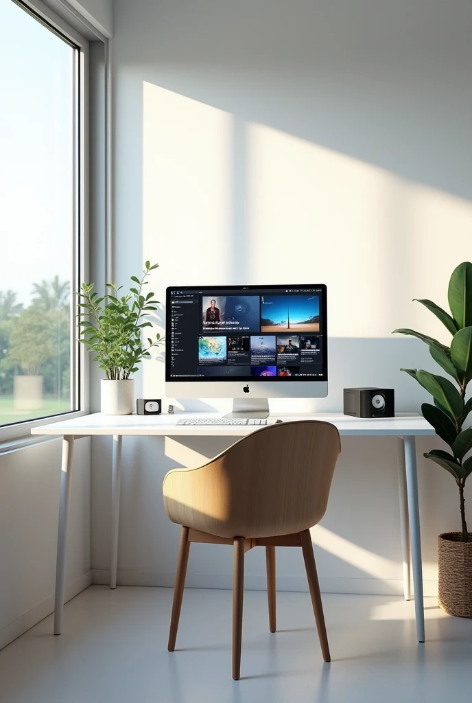 Room with computer on for daily news without a person