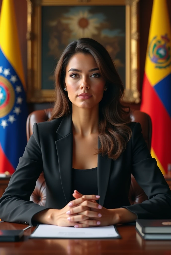 Create a young brunette woman as president of Venezuela
