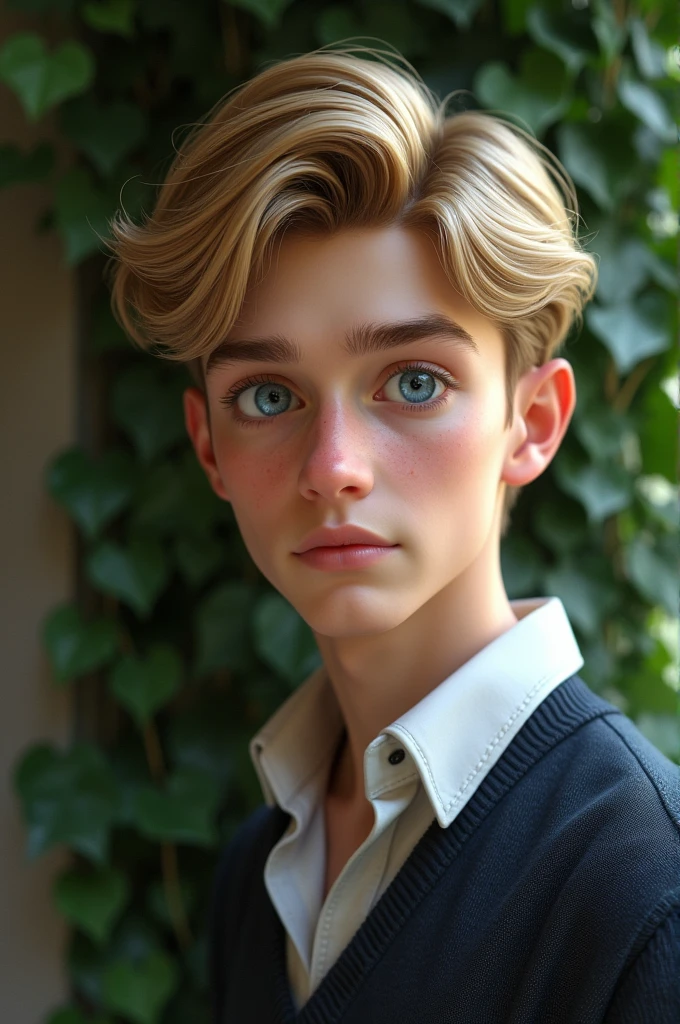 Model boy with blonde hair with blue eye Ivy League Charm