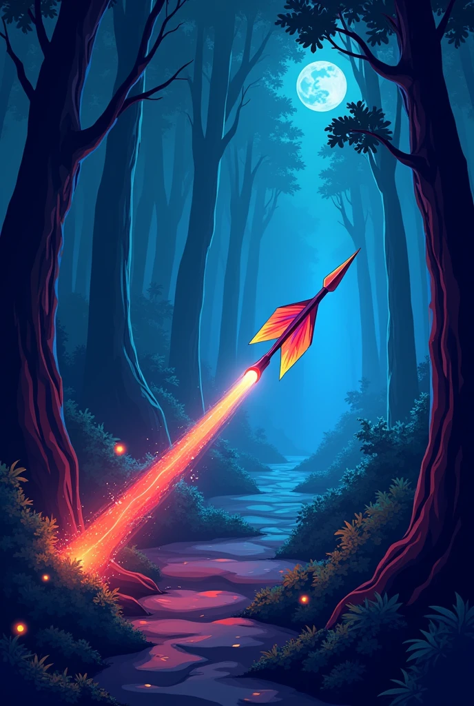 make an arrow going fast in a forest at night cartoon
