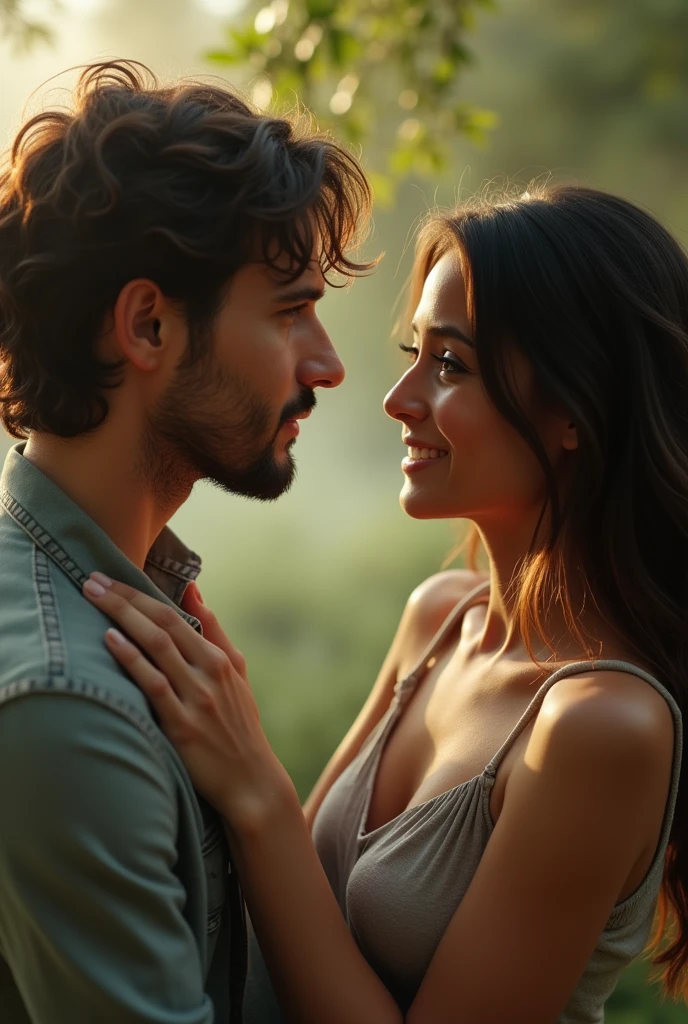 A man and a woman talking