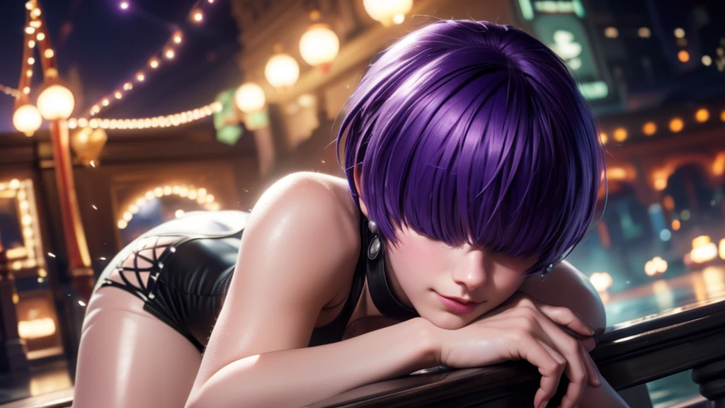 (at night), alone, in a video game scene a background of a beautiful city during the day raining, standing at attention, purple hair, ((purple hair)), 1 girl, alone, 20 years old, young woman, perfect hands , beautiful and perfect symmetrical fingers, beautiful long legs, perfect legs, beautiful body, beautiful nose, beautiful character design, perfect face, look at the viewer (focusing on the entire character), closed mouth, Light_Smile, official art, wallpaper Extremely detailed CG unity 8k, perfect lighting, bright and colorful front lighting, glowing skin (masterpiece: 1.0), (best quality: 1.0), ultra high resolution, 4K, ultra detailed photography, 8K, HDR, high resolution, nonsense: 1.2, Kodak portra 400, film grain, blurred background, bokeh: 1.2, lens flare, (vibrant_color: 1.2), professional photography, (beautiful_face: 1.5), (narrow waist),
