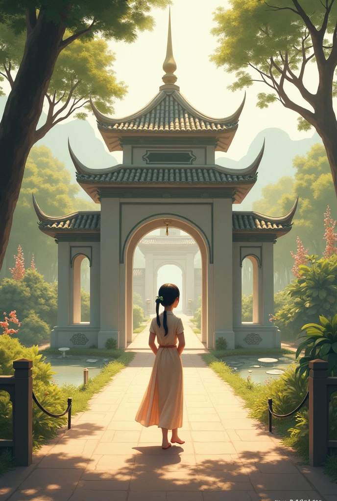 Vietnamese girl goes to temple