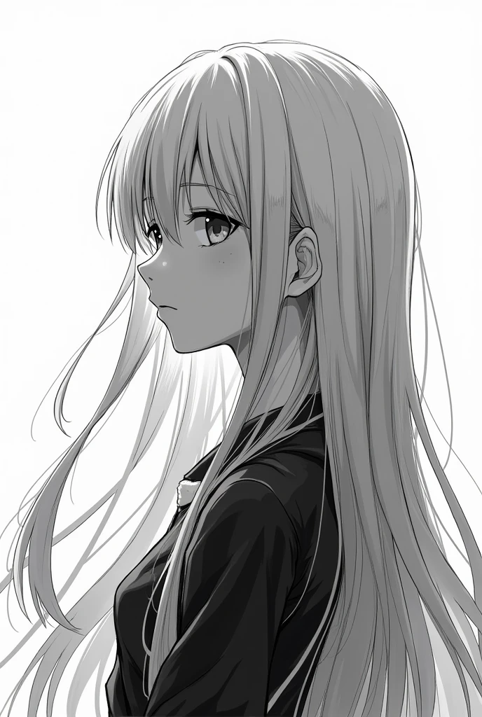 Manga girl with long hair white and black