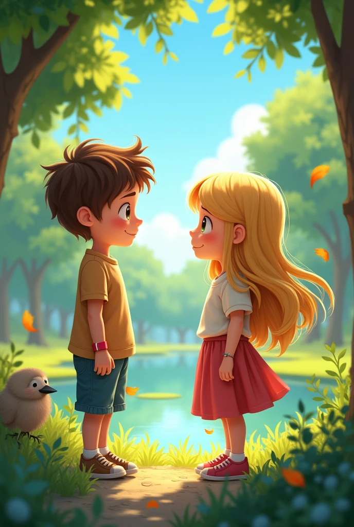 A boy and a girl talking