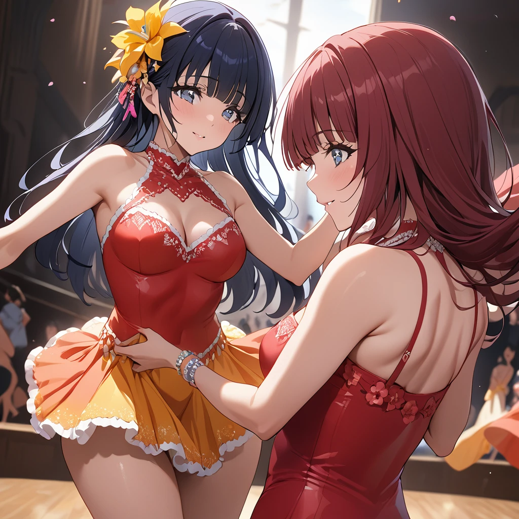 ((Highest quality)), ((masterpiece)), (detailed), (Perfect Face)、The woman is Reika Aoki with semi-long hair、A woman is dancing salsa in a salsa costume in South America