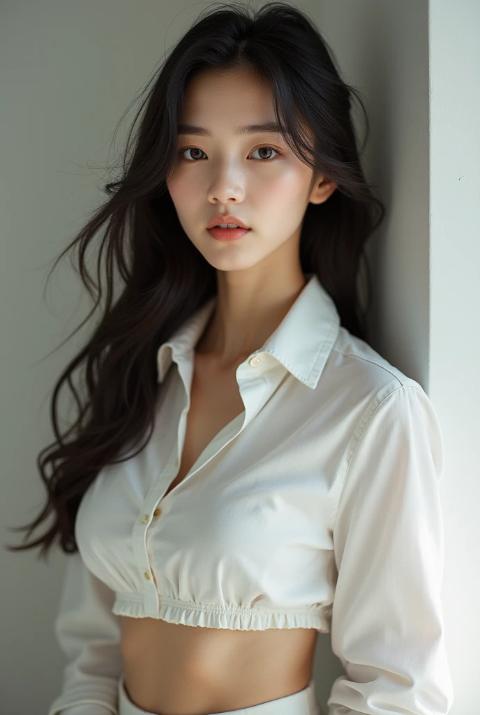 a close up of a woman in a short skirt and a white shirt, a picture inspired by Yanjun Cheng, reddit, arabesque, beautiful asian girl, sexy girl wearing shorts, asian girl, booty shorts, asian women, skinny waist and thick hips, sexy girl, beautiful asian woman, gorgeous young korean woman, wearing tight simple clothes