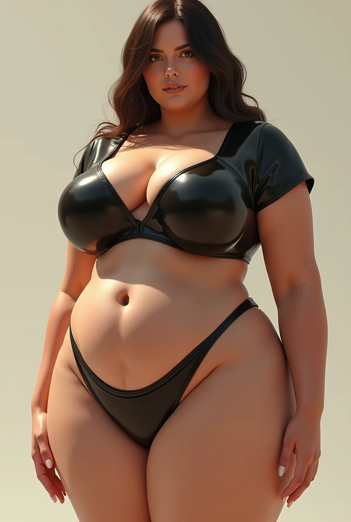 A very busty woman, thin and short-sleeved, bustier