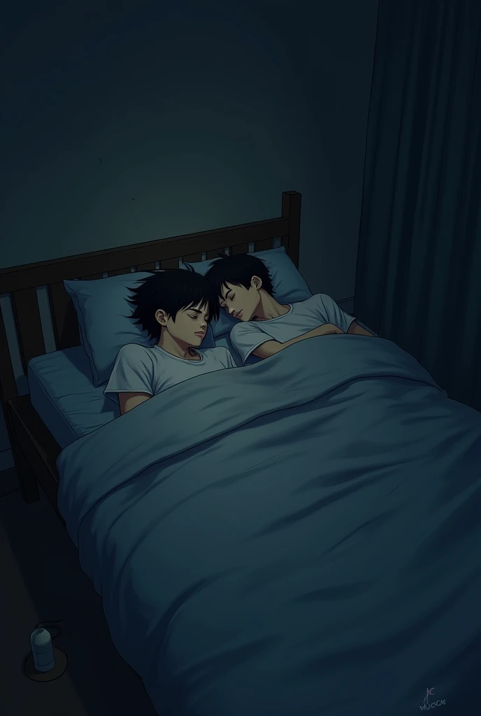 One night two brothers were sleeping in the same bed when suddenly one brother woke up and got out of bed