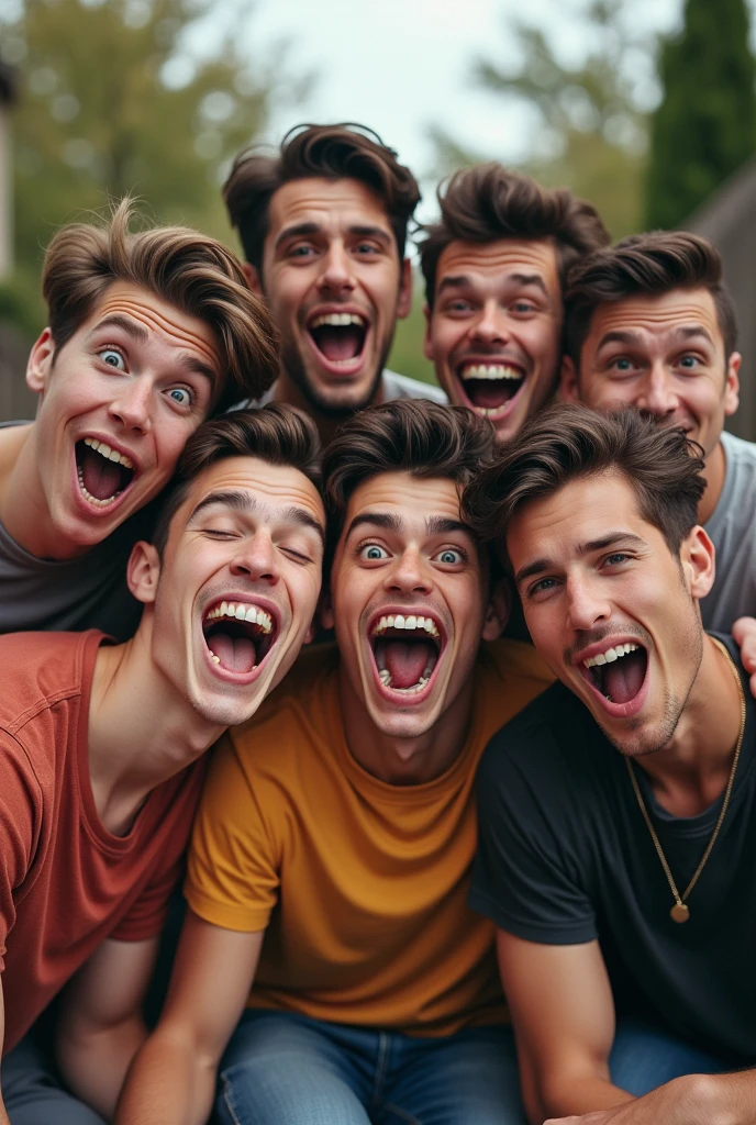 I created a photo of a group of friends with strange meme faces men