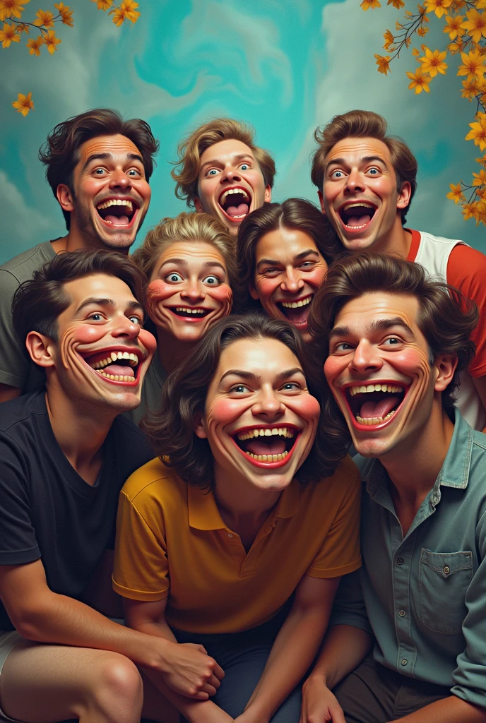 I created a photo of a group of friends with strange meme faces from troll face men
