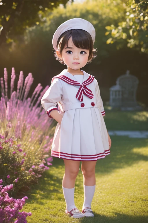 ((masterpiece)), (Highest quality), (Super detailed), ((Very detailed)), 4K, (8k), ，Sailor suit，Very short stature，aesthetics, Dream Core，garden，