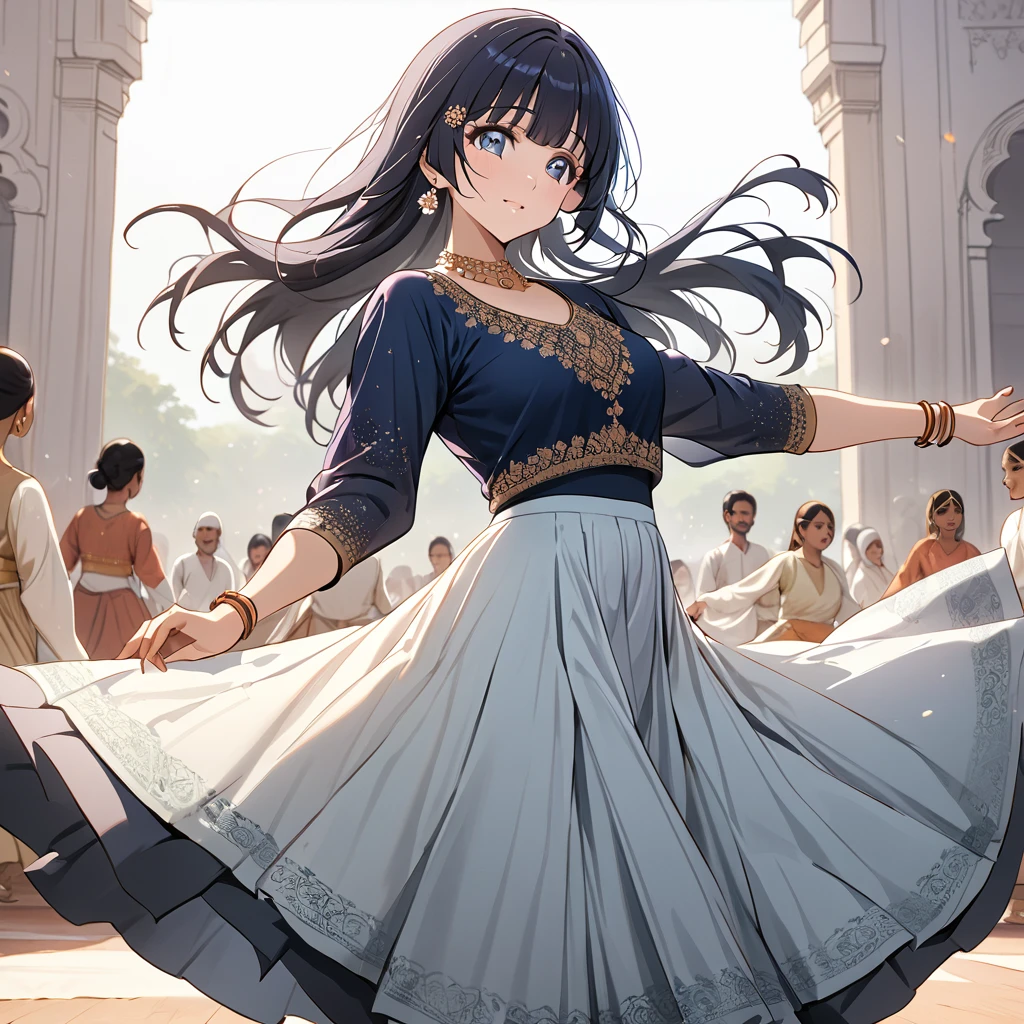 ((Highest quality)), ((masterpiece)), (detailed), (Perfect Face)、The woman is Reika Aoki with semi-long hair、A woman is dancing Kathak dance in a Kathak costume in India
