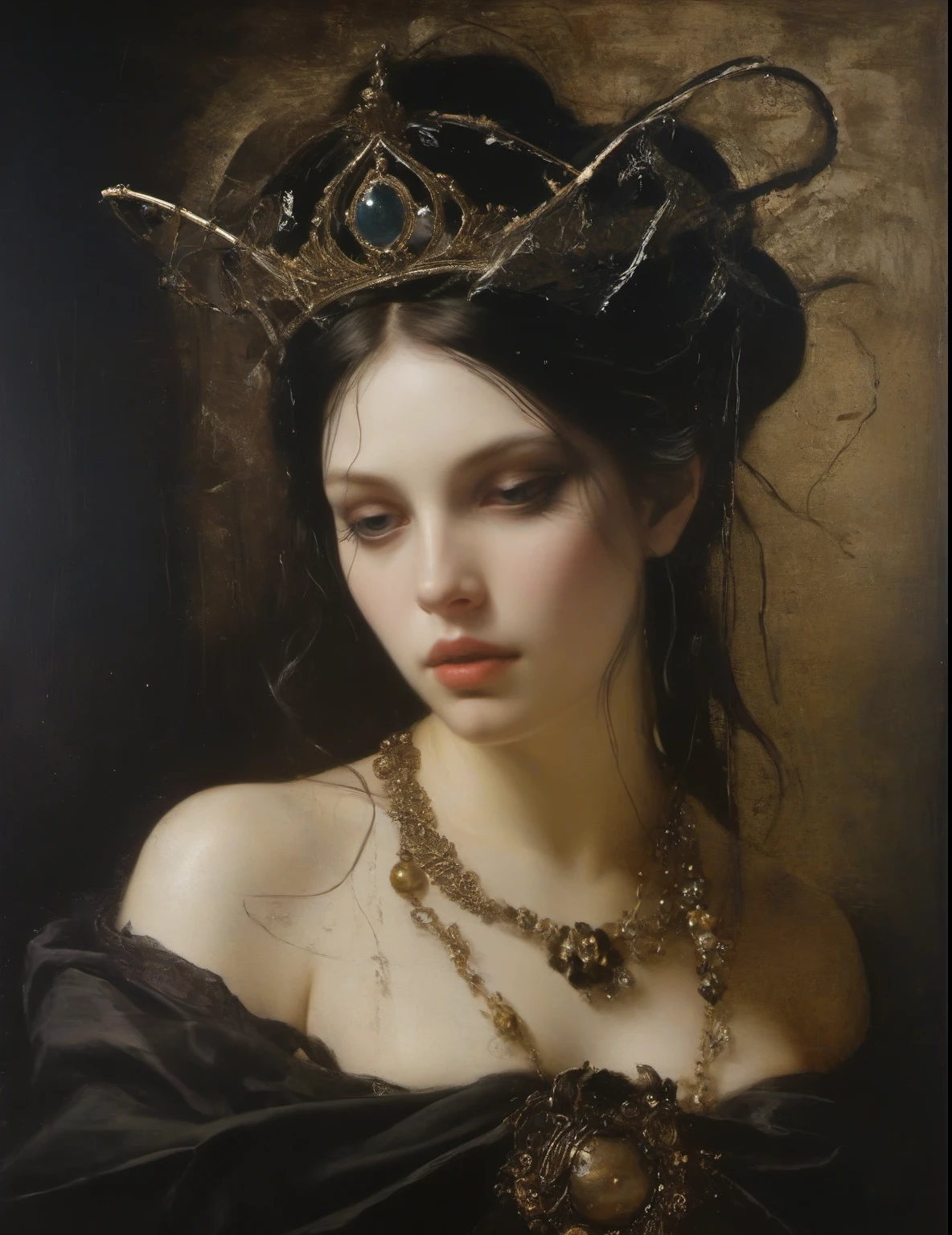 James Gurney, Surrealist art , dream-like, mysterious, Provocative, symbolic, Complex, detailed,, (Gothic but very beautiful:1.4), (masterpiece, Highest quality:1.4) , Nicola Samori Style, Goddess of Eros、naked, I am as beautiful as a siren