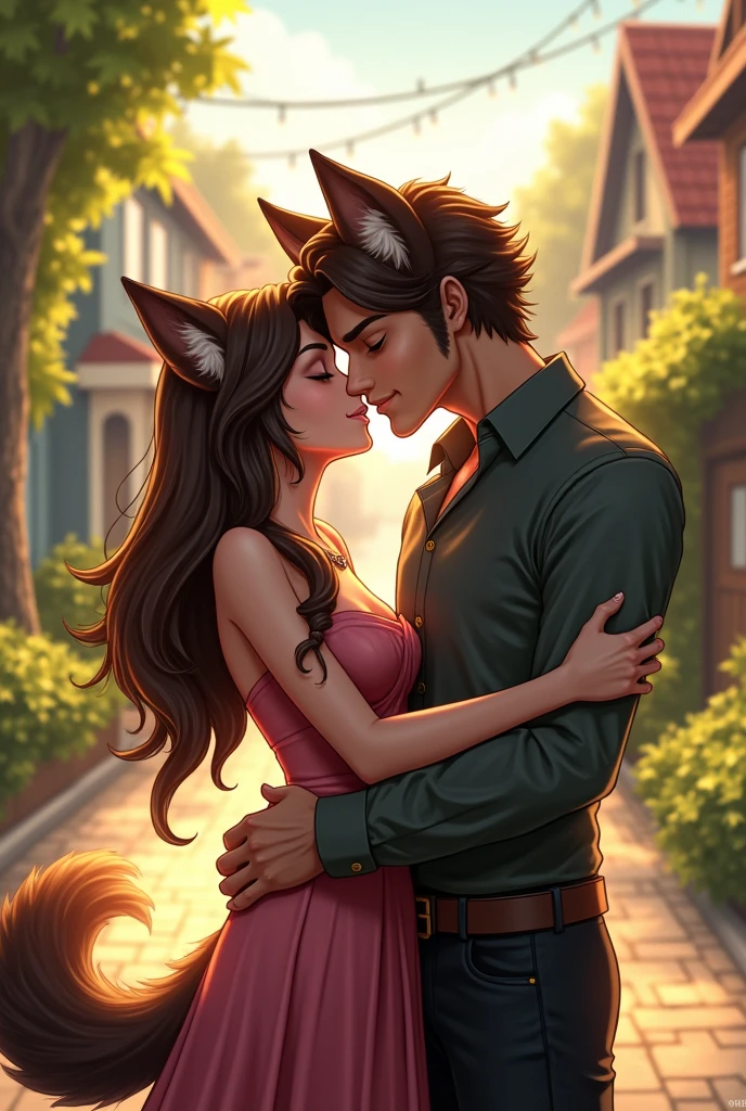 Rachel Lycan, Mystreet, kissing Derek Lycan, From Aphmau mystreet, werewolf ears and tail, humans, the parents of Aaron Lycan and Melissa Lycan, from Aphmau’s Minecraft series