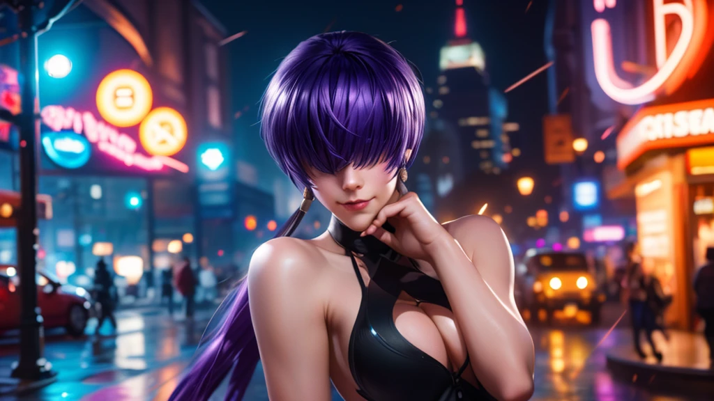 (at night), alone, in a video game scene a background of a beautiful city during the day raining, standing at attention, purple hair, ((purple hair)), 1 girl, alone, 20 years old, young woman, perfect hands and beautiful with perfect fingers, beautiful long legs, perfect legs, beautiful body, beautiful nose, beautiful character design, perfect face, look at the viewer (focusing on the entire character), closed mouth, Light_Smile, official art, CG wallpaper unity 8k extremely detailed, perfect lighting, bright and colorful front lighting, glowing skin (masterpiece: 1.0), (best quality: 1.0), ultra high resolution, 4K, ultra detailed photography, 8K, HDR, high resolution, nonsense: 1.2 , Kodak portra 400, film grain, blurred background, bokeh: 1.2, lens flare, (vibrant_color: 1.2), professional photography, (beautiful_face: 1.5), (narrow waist),
