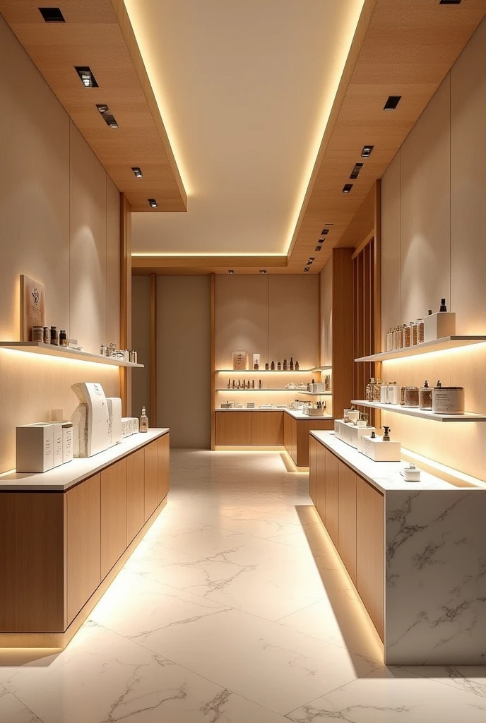 create a luxurious 3d store of Aurea Skin, highlighting the beauty of the products and the brand. 