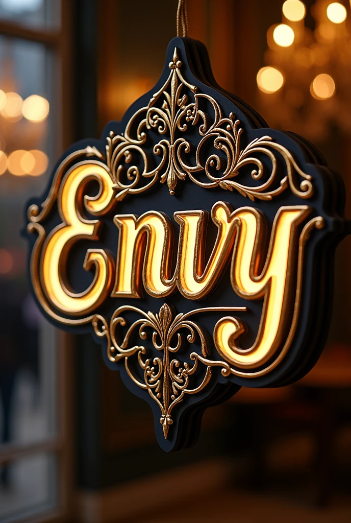 Create a sign that says envy with ornamental calligraphy