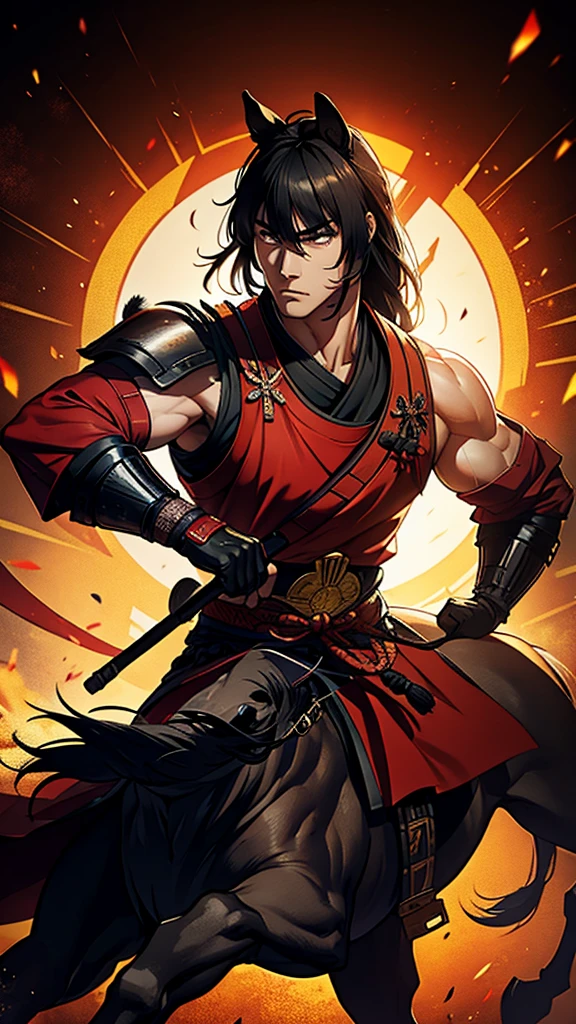 A muscular horse in a samurai outfit