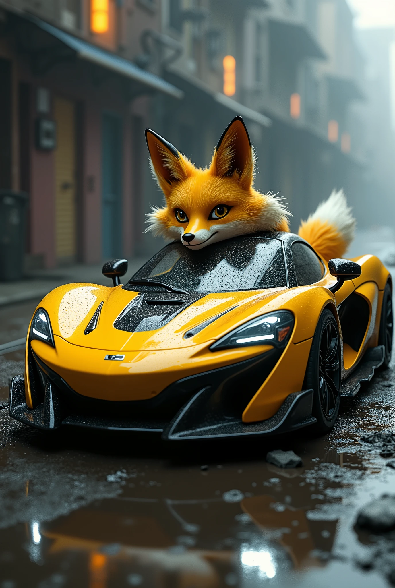 Make a dark yellow fox car 