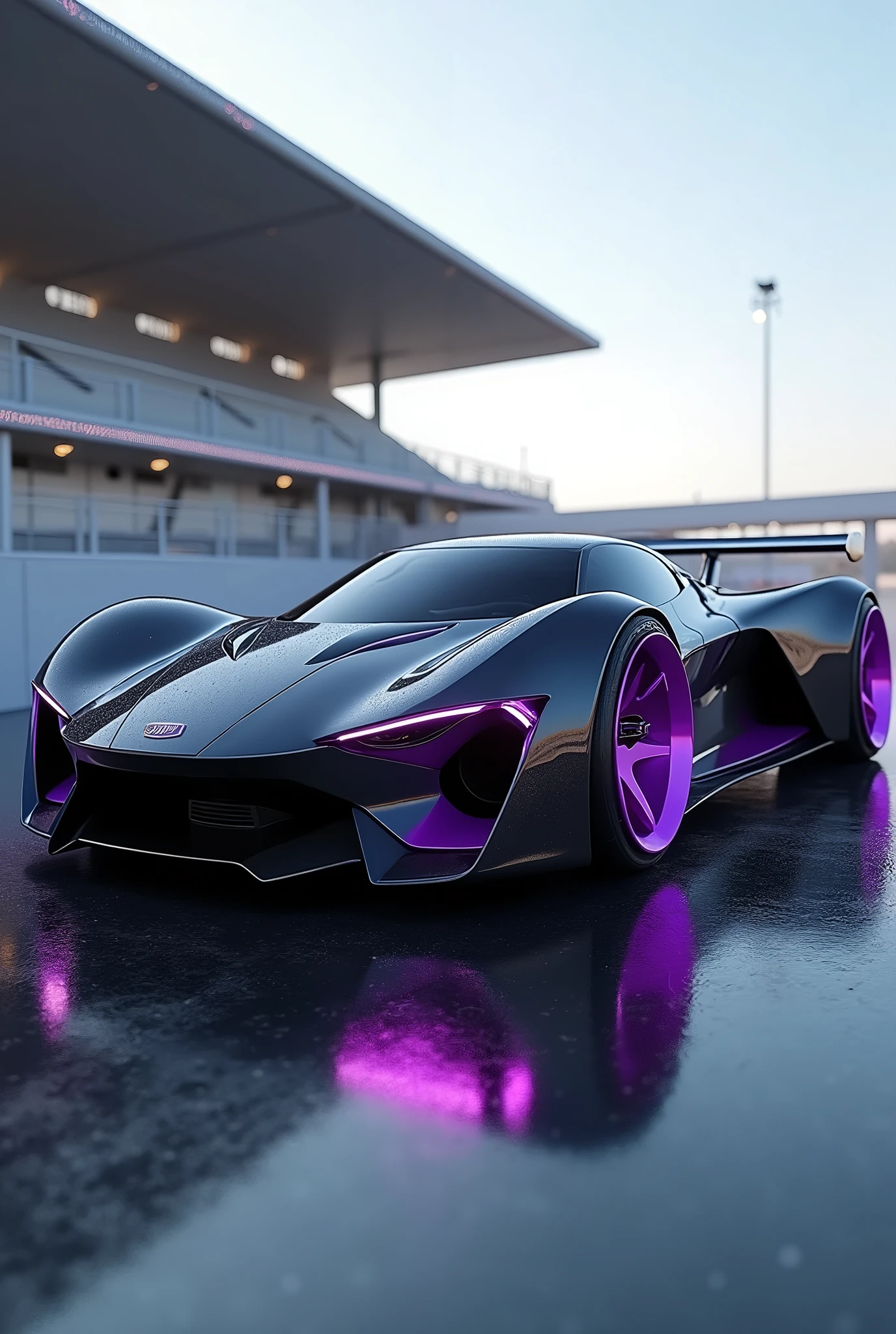 (photorealism:1.2), Y33-125 black and grey frame with purple chassis and purple rims 

