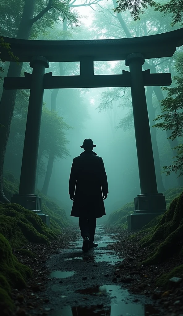 Sherlock Holmes, Tabletop, Photo Quality, Ultra-precision, torii, Prohibited places for Japan, 悪霊が現れる暗いforest, 薄暗いforestの奥深く, Forbidden place, Cursed Place, Power Spot, Ancestor Generation々The era of々The era of々Temple, wetlands, 深いforest, 漆黒のforest, forest, Moss, Ivy, scared, horror film, horror film lighting, Spooky light source, Worship evil spirits,