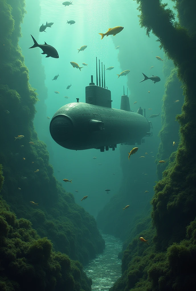 A submarine helped the fish get out of the algae