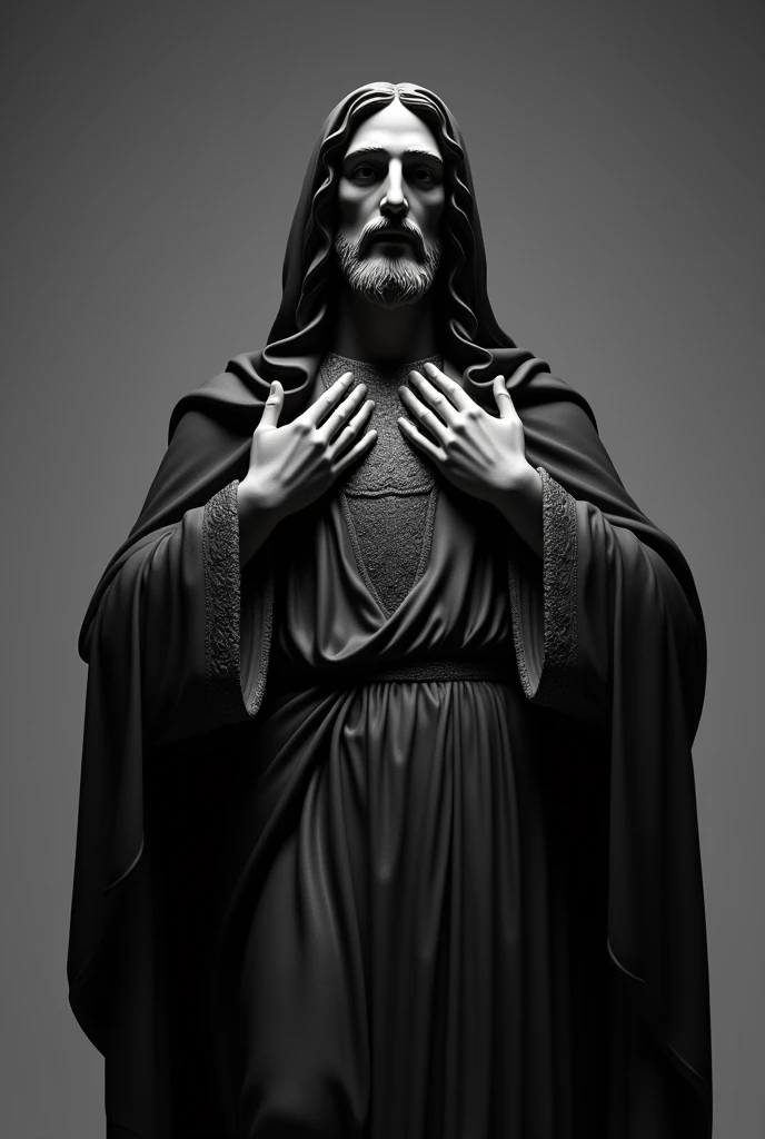 create an image of jesus of prague with the cloak in black and white
