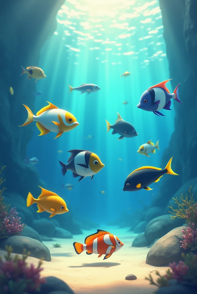 An image of several fish with the beach in the background and this one is located at the bottom of the image