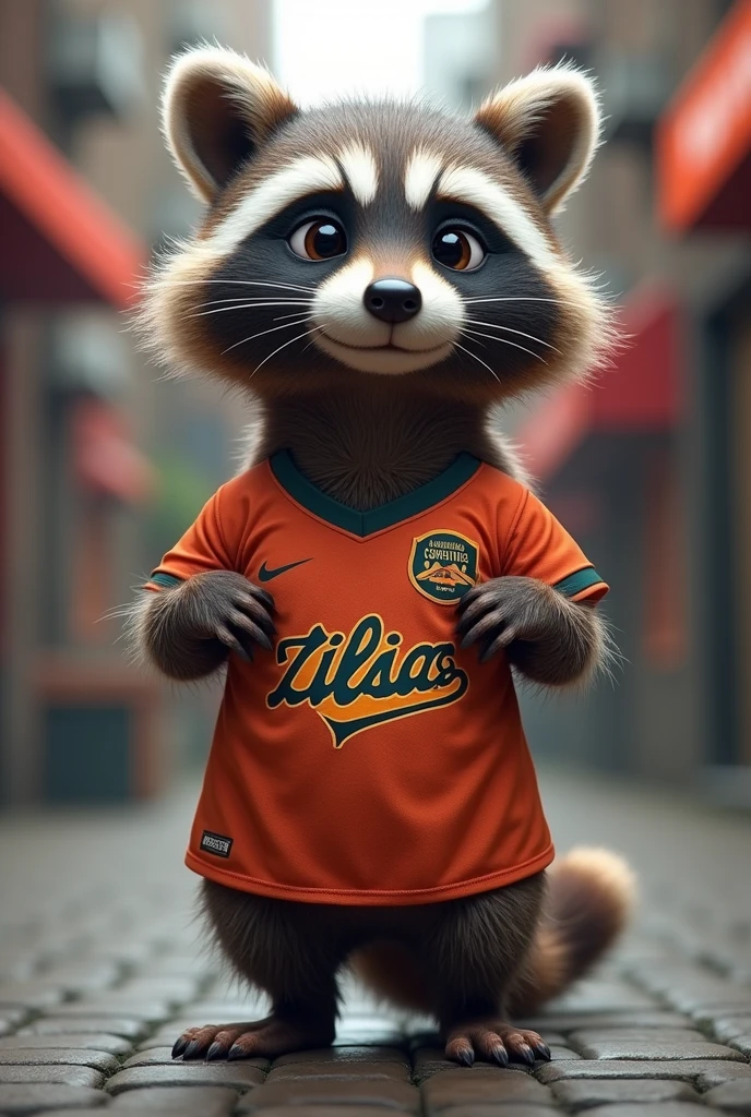 generate an image of a raccoon wearing a corinthias team shirt
